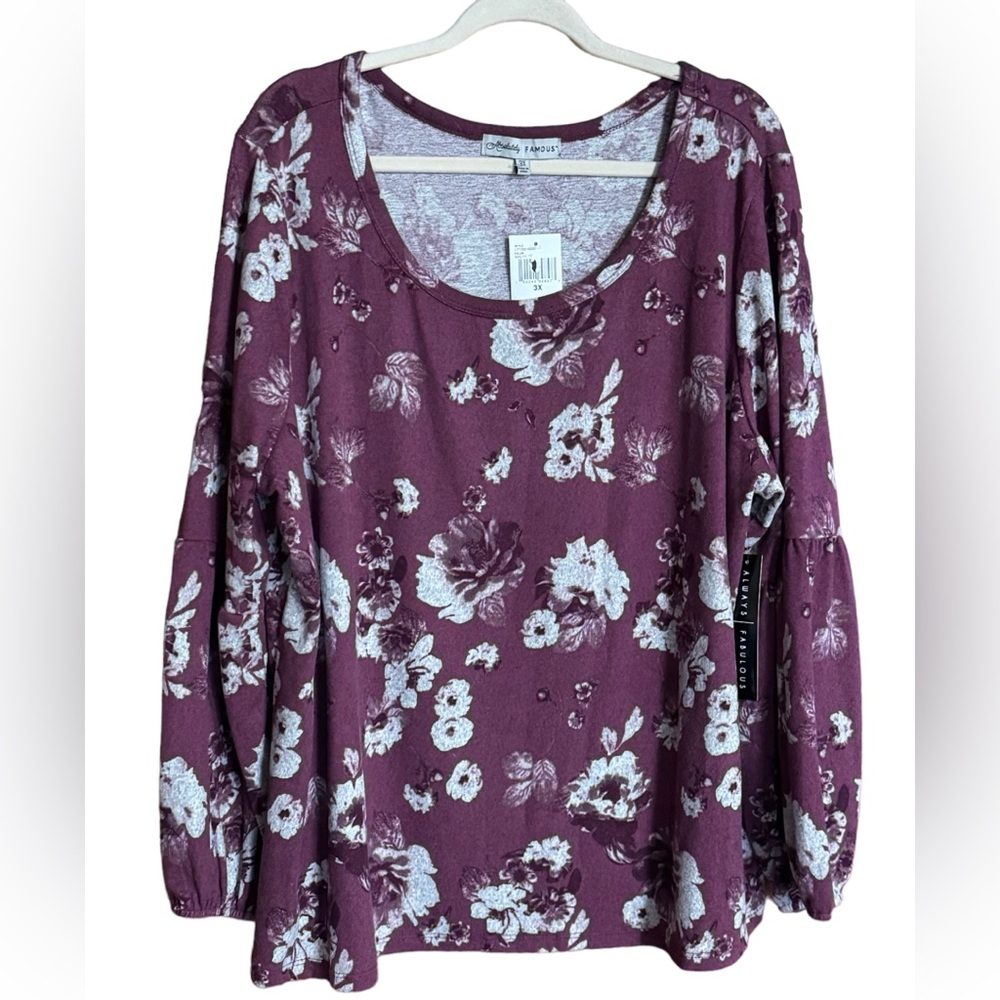 NWT Absolutely Famous Mauve Floral Top Sz 3X